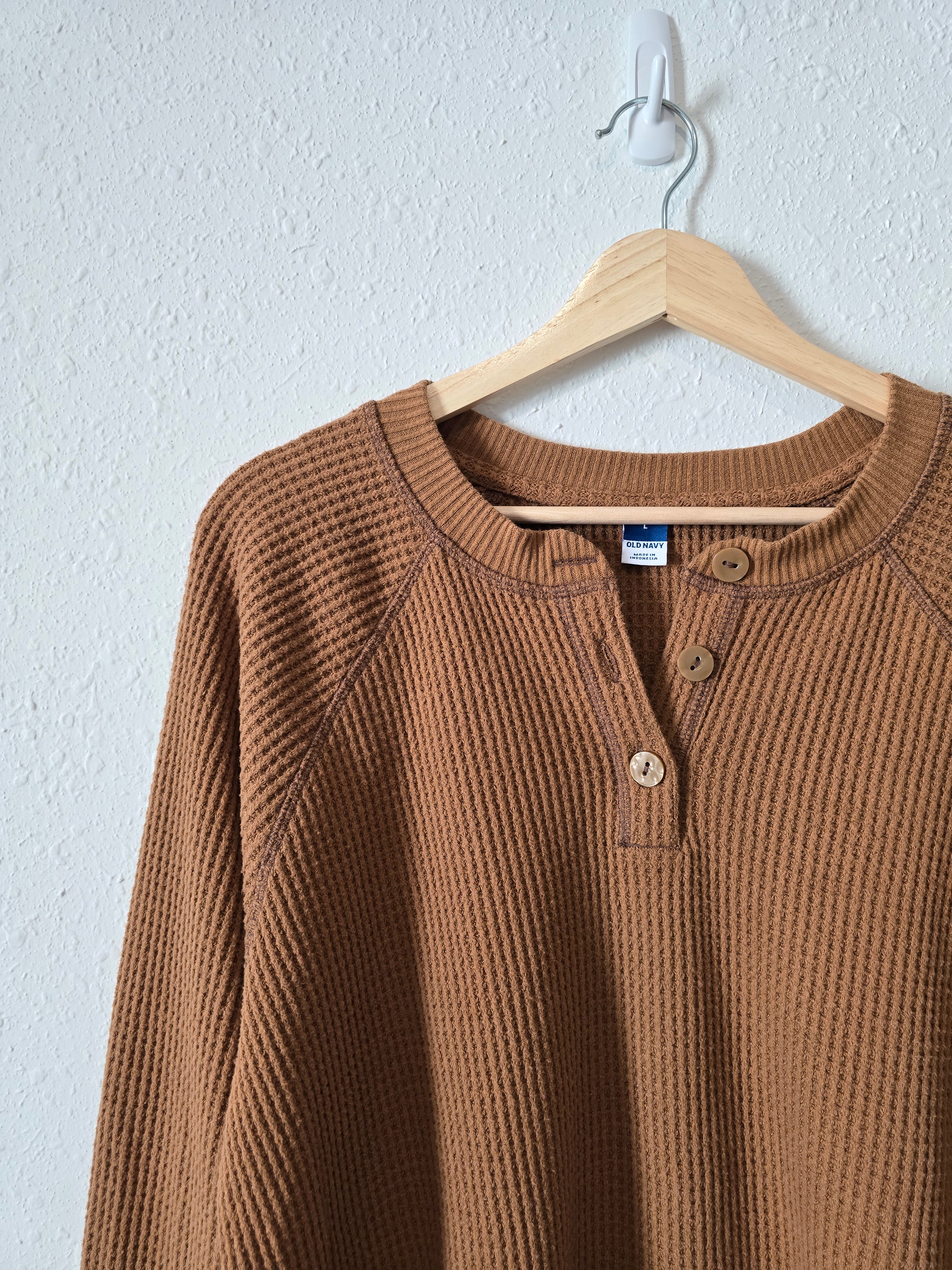 Cozy Waffle Henley Sweater (L)