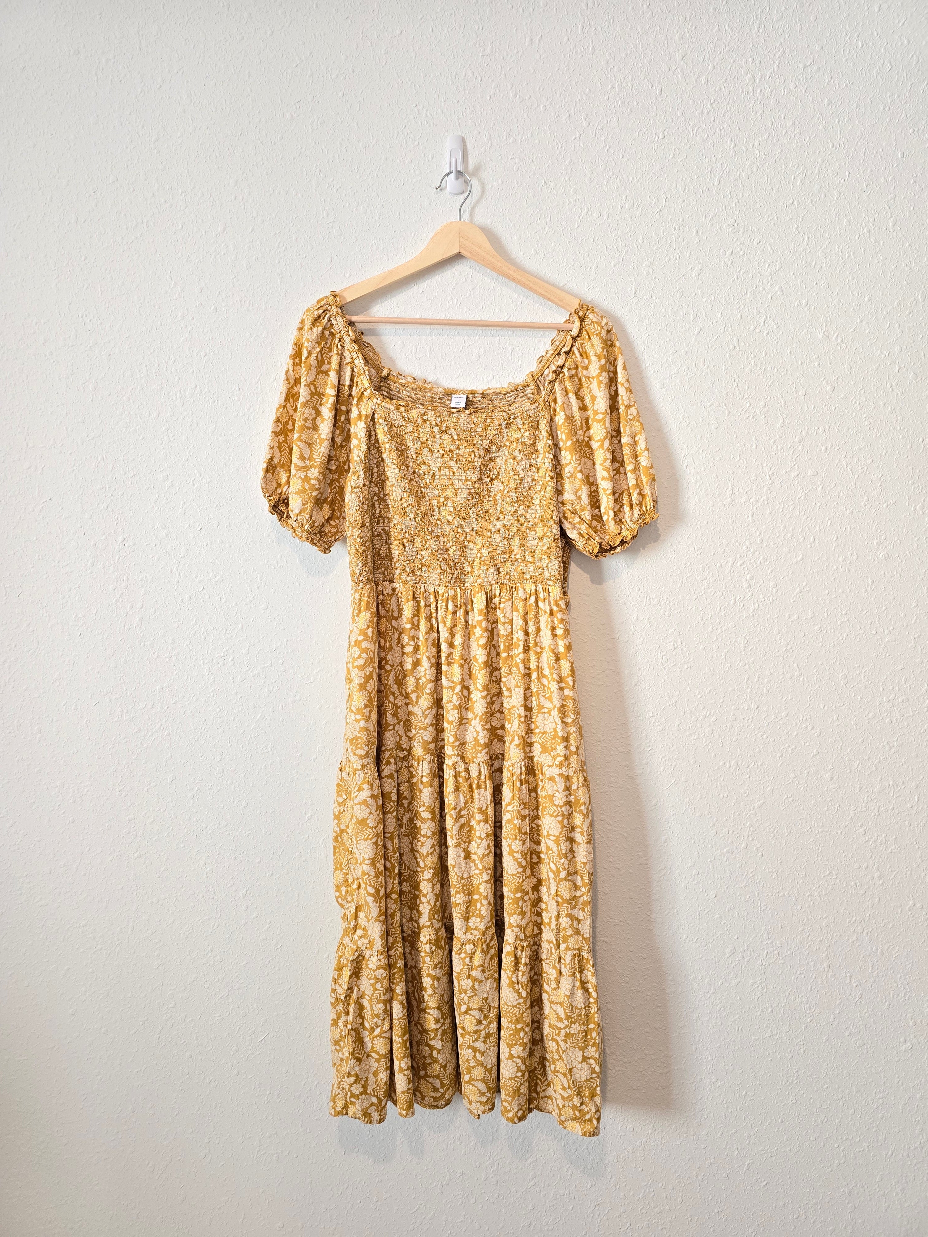 Mustard Floral Midi Dress (L)