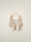 Oat Linen Puff Sleeve Top (1X)