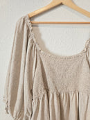 Oat Linen Puff Sleeve Top (1X)