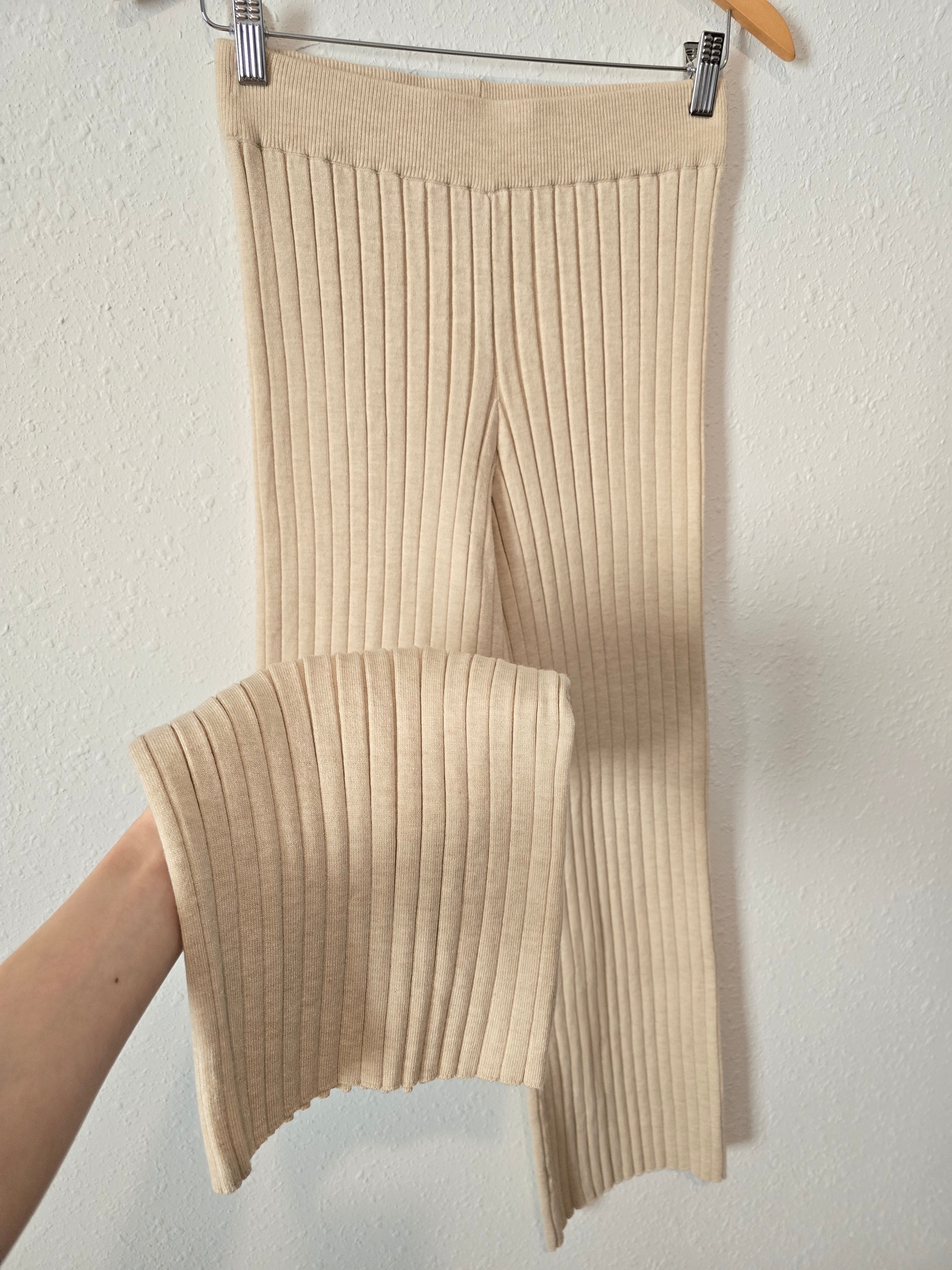 Cream Ribbed Pull On Pants (S)