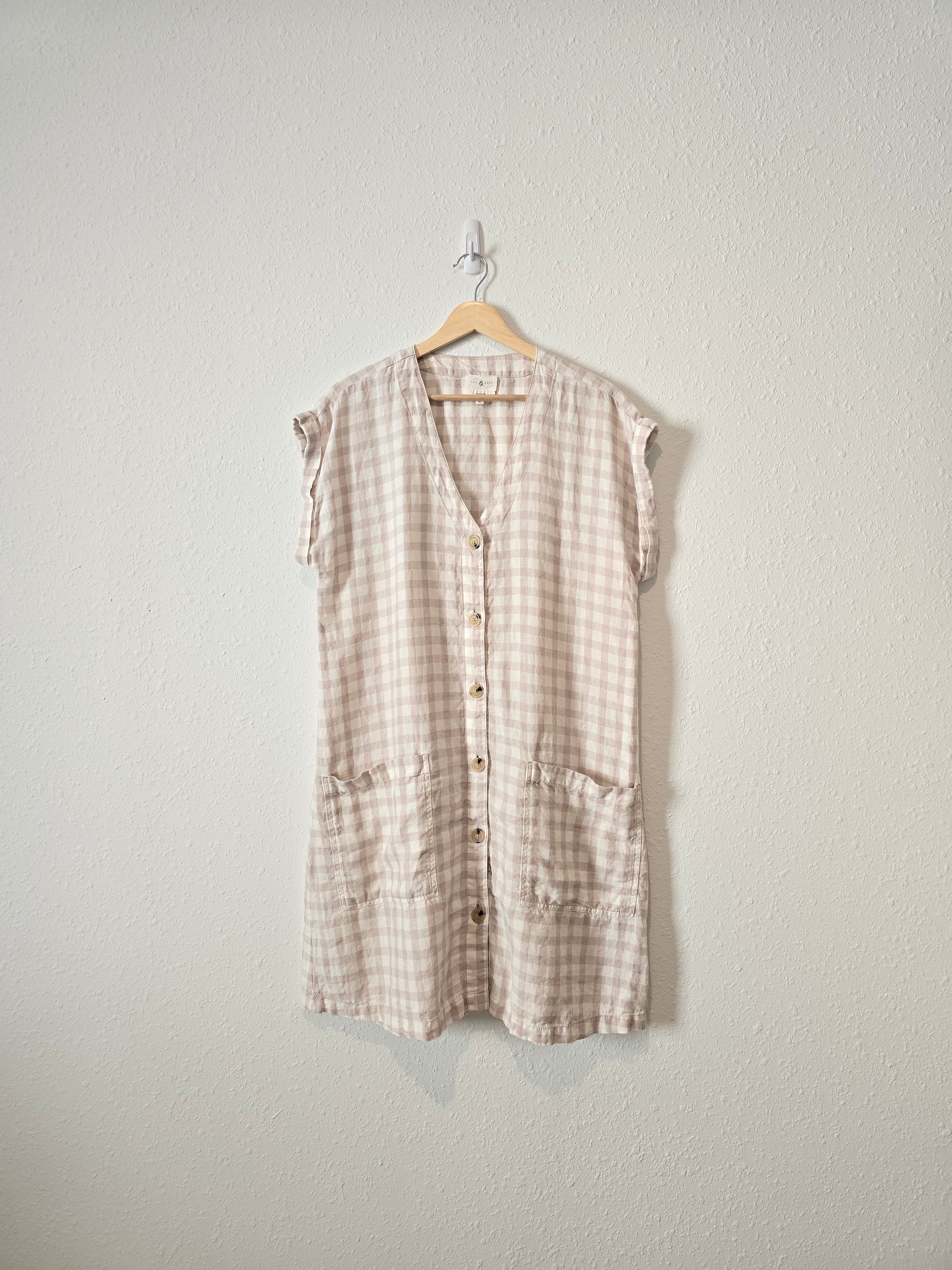 Checkered Boxy Linen Dress (M)