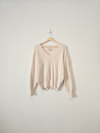 Cream Ribbed Knit Sweater (L)