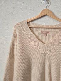 Cream Ribbed Knit Sweater (L)