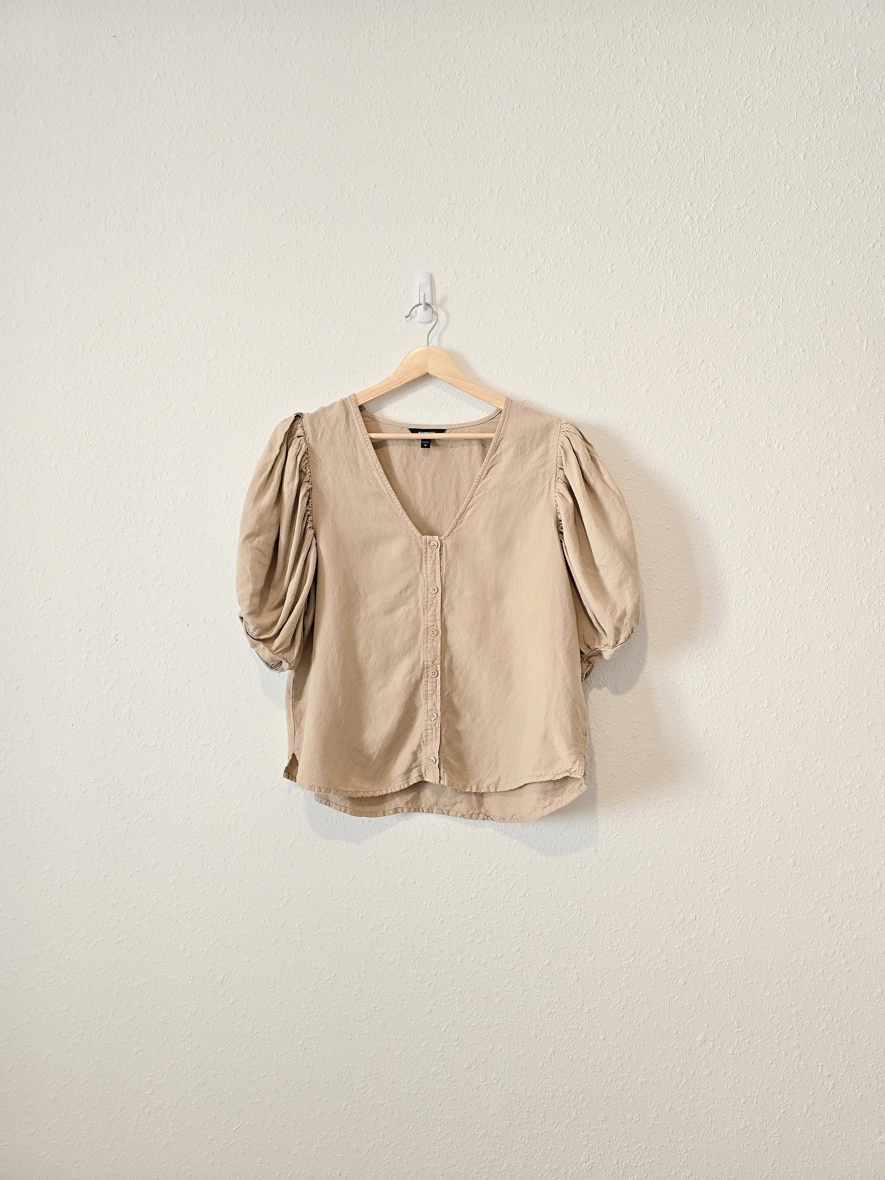 Linen Puff Sleeve Blouse (L)