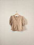 Linen Puff Sleeve Blouse (L)