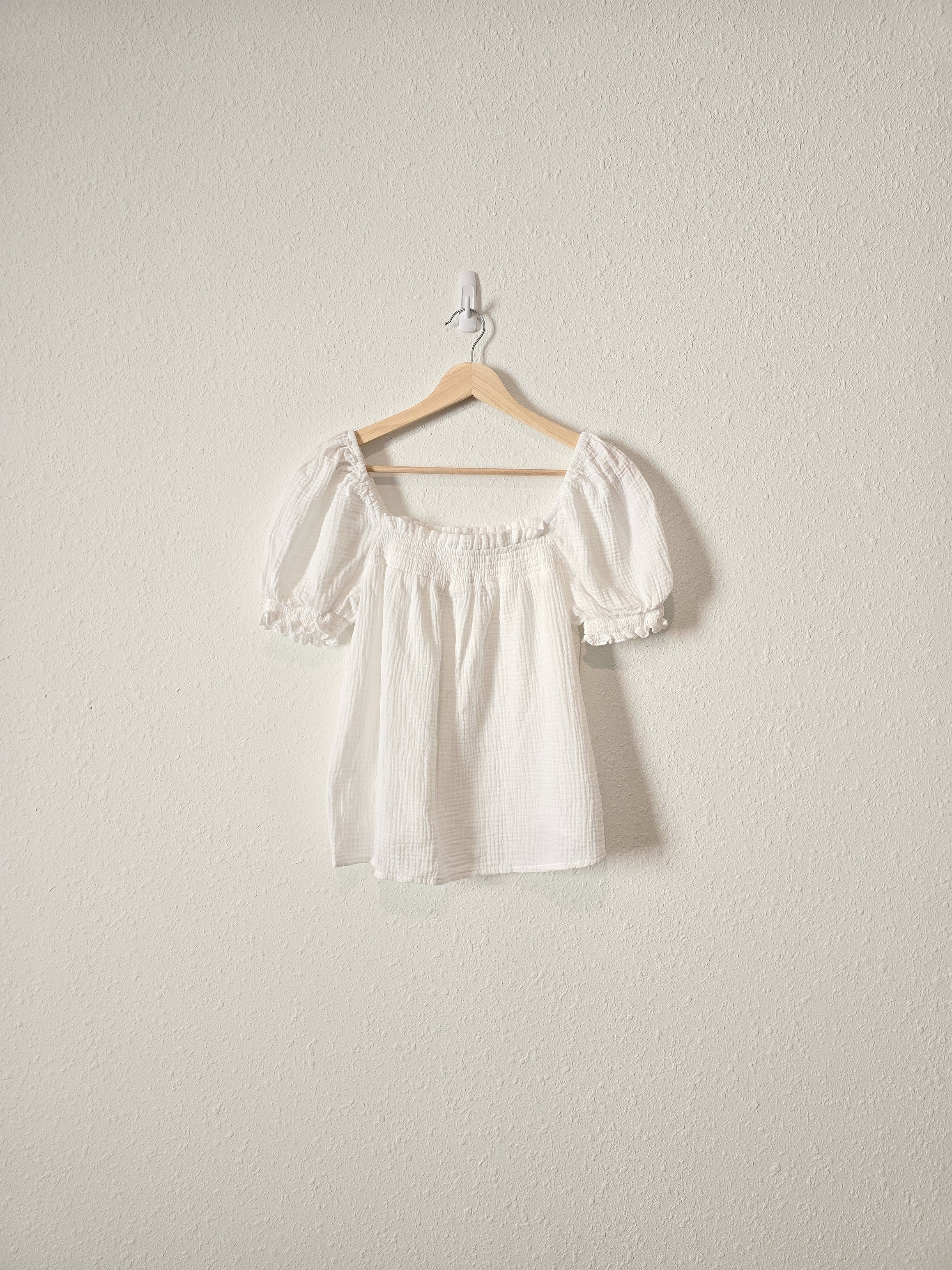 White Gauzy Puff Sleeve Top (M)