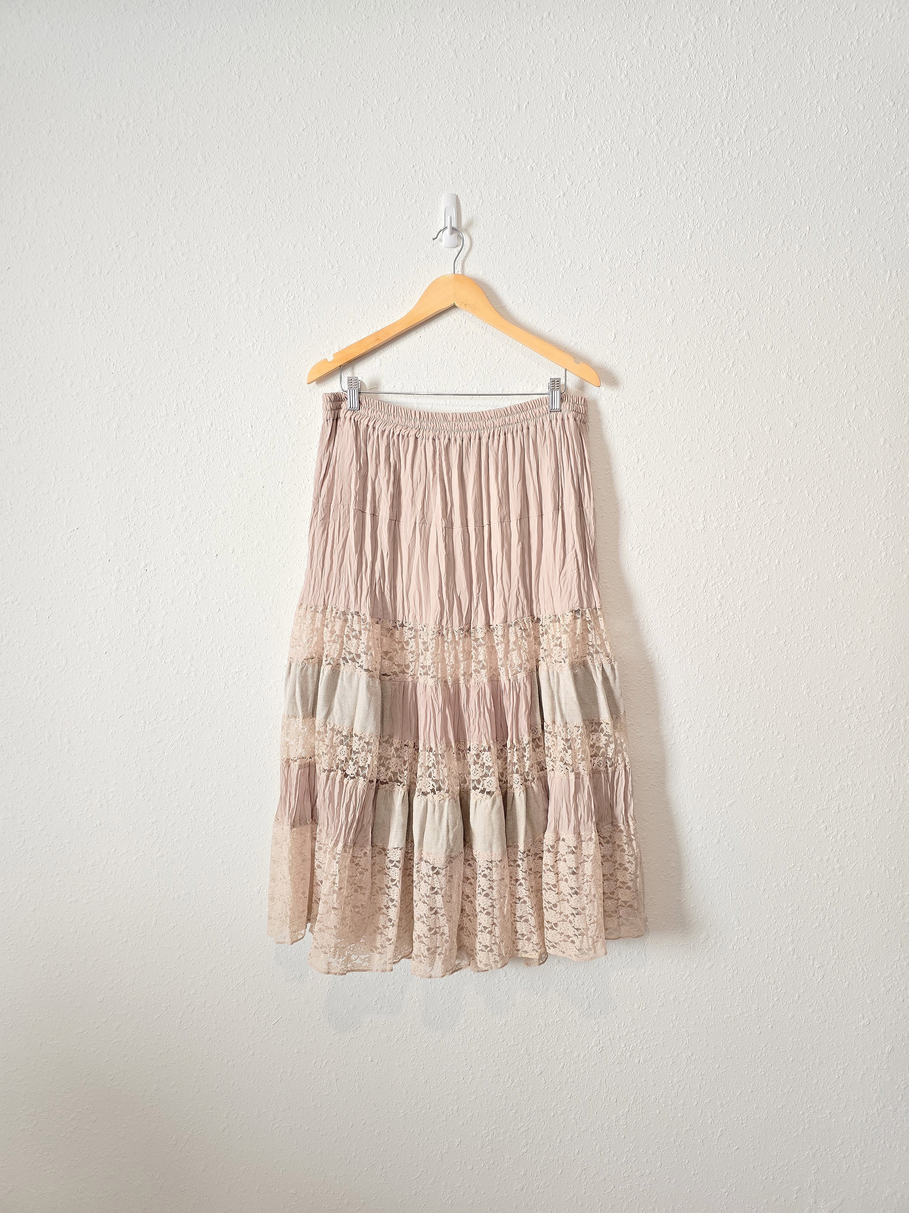 Vintage Floral Lace Midi Skirt (L)