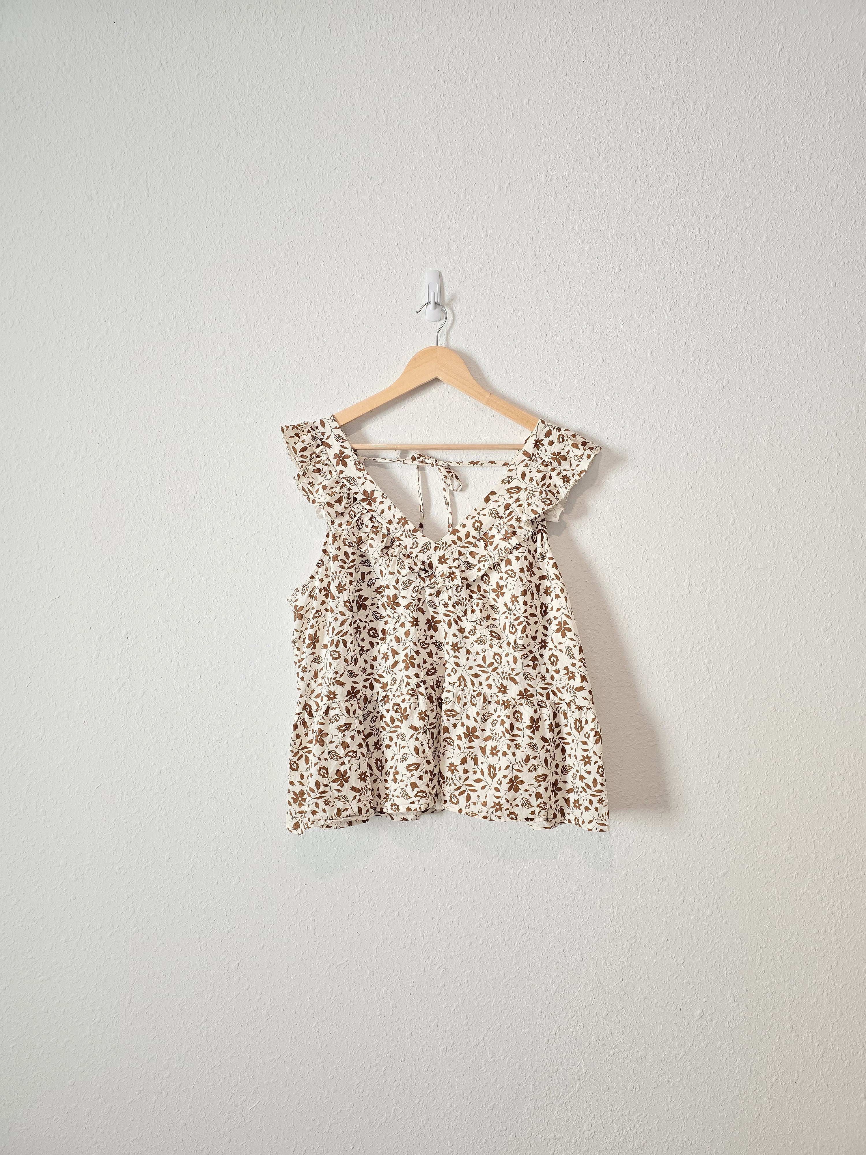 Brown Floral Ruffle Tank (XXL)