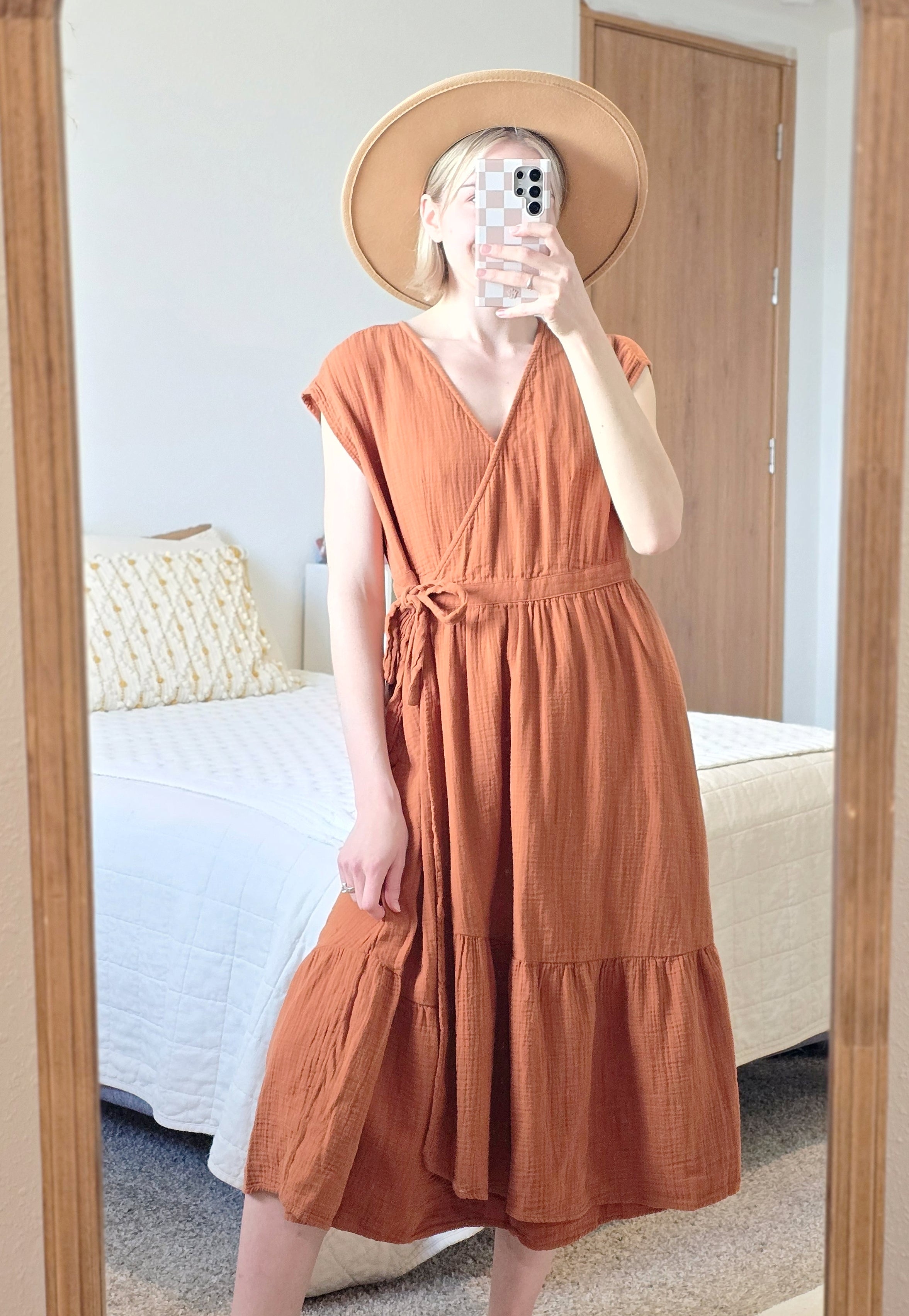 Rust Gauze Midi Dress (M)