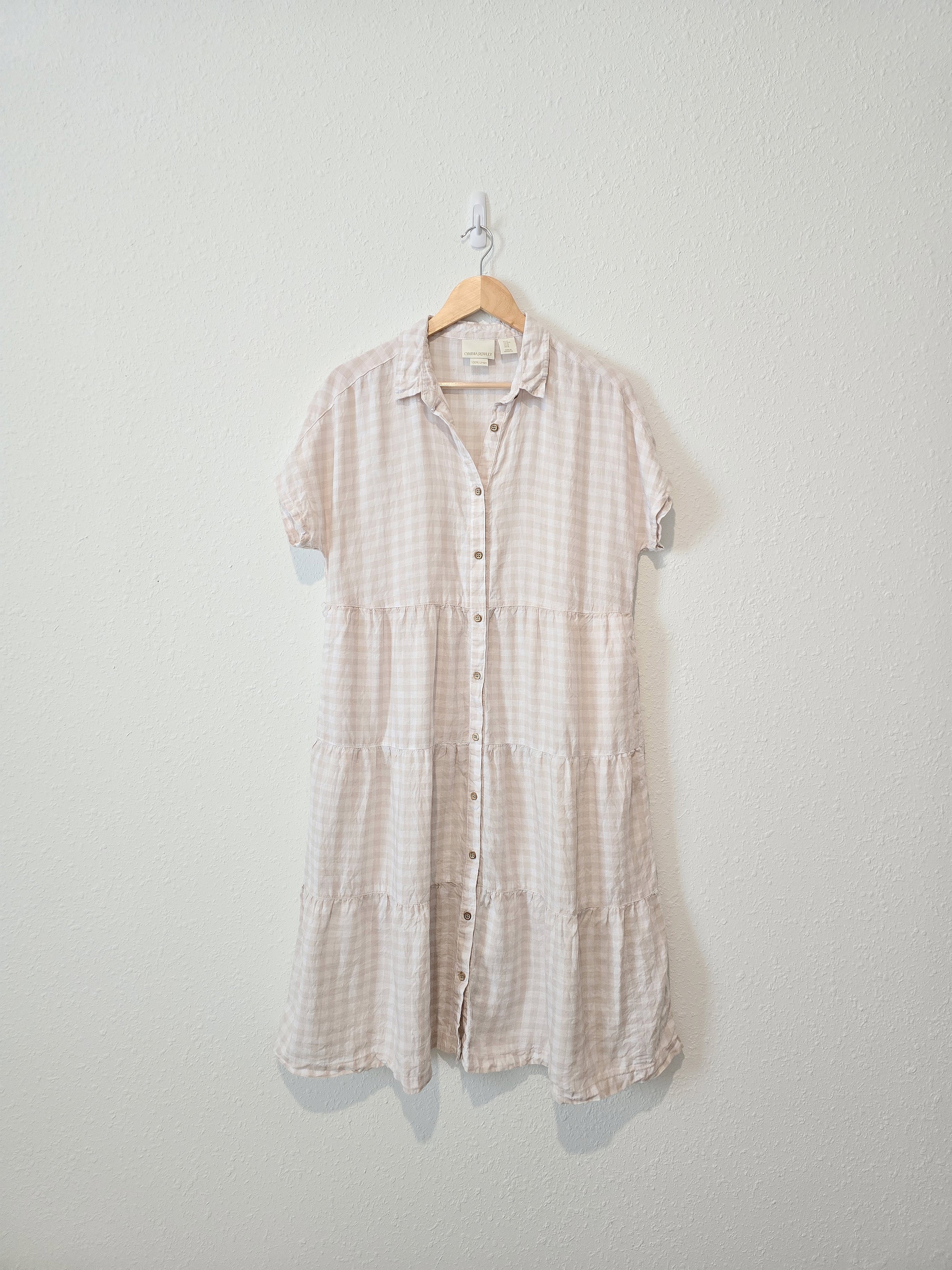 Gingham Linen Midi Dress (M)