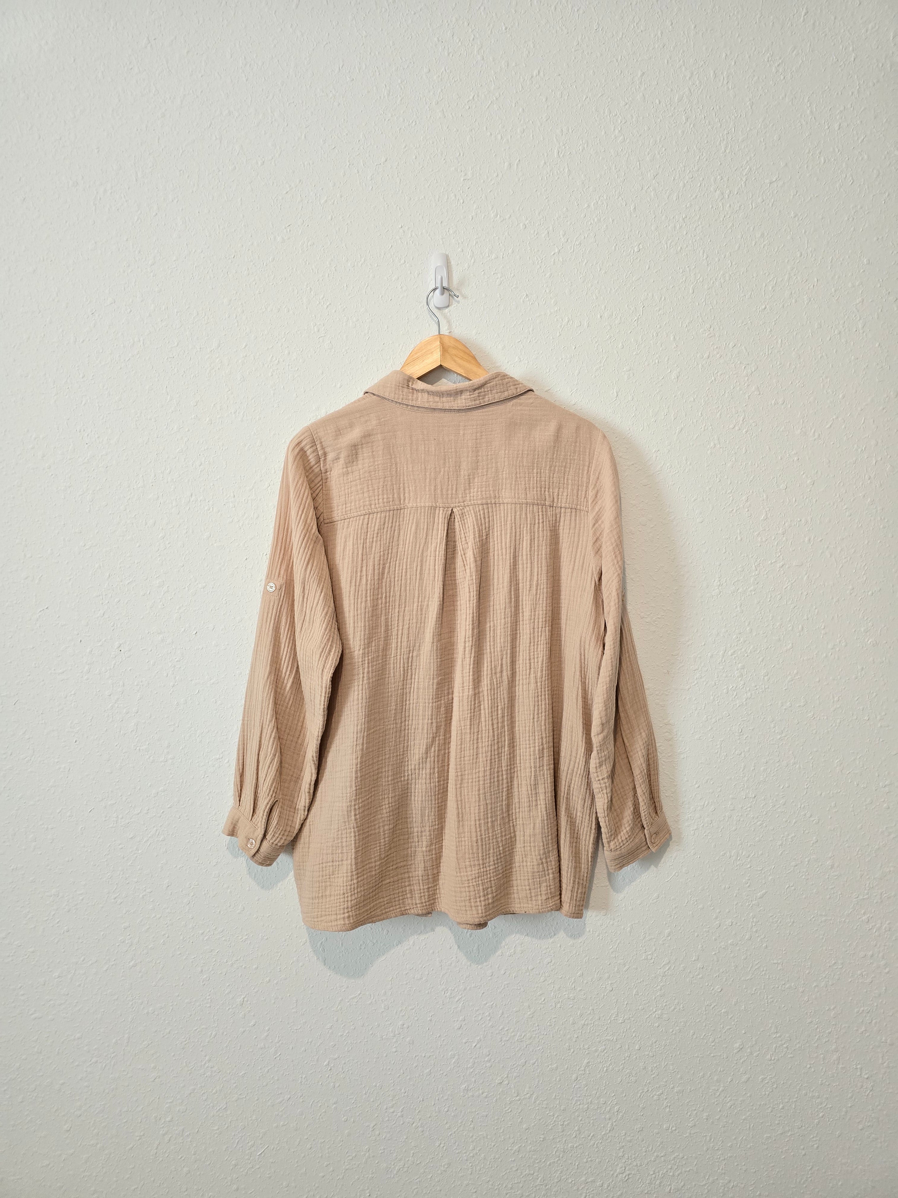 Neutral Gauzy Button Up (L)