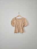 Yellow Smocked Puff Sleeve Top (M)