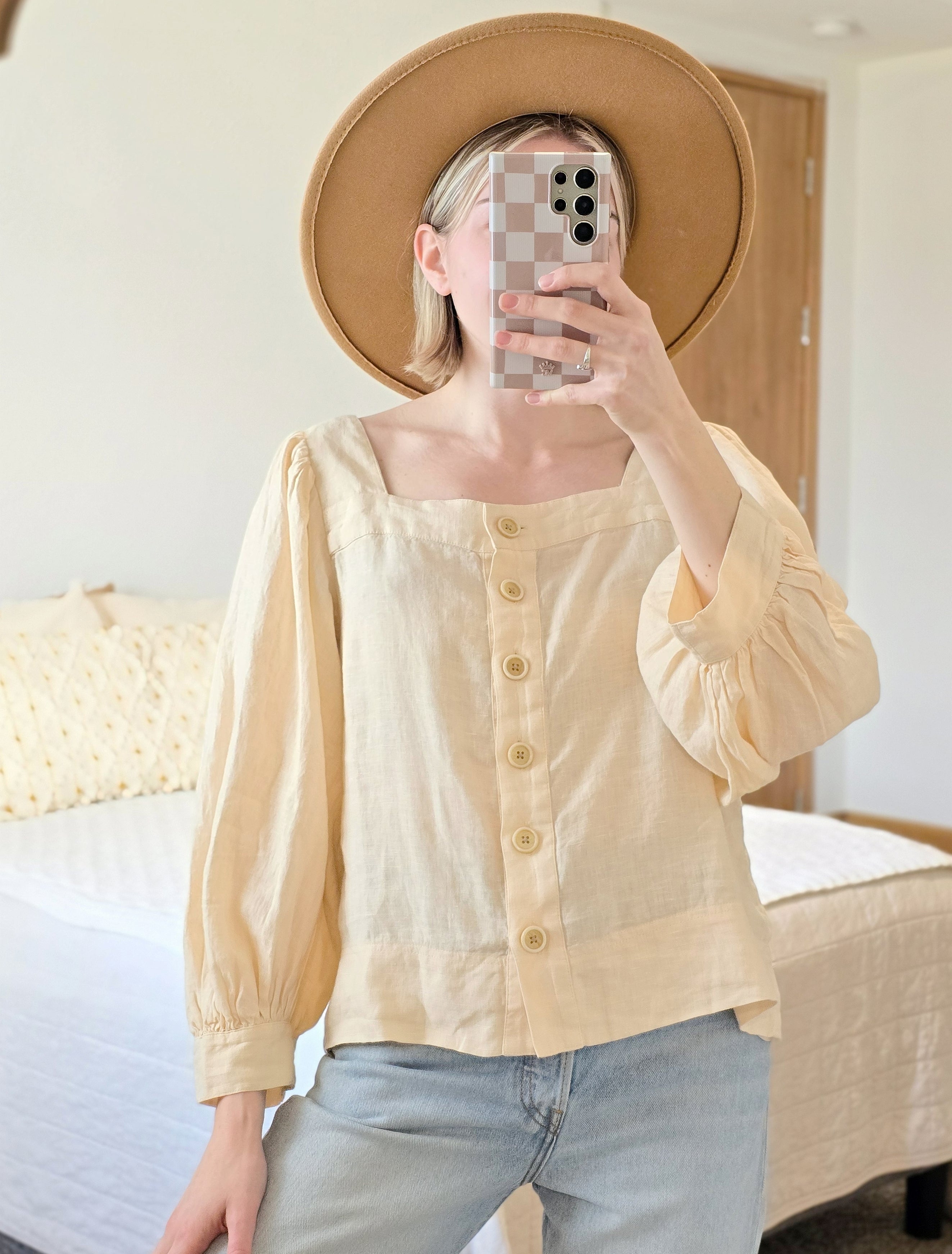 J.Crew Linen Puff Sleeve Top (M)