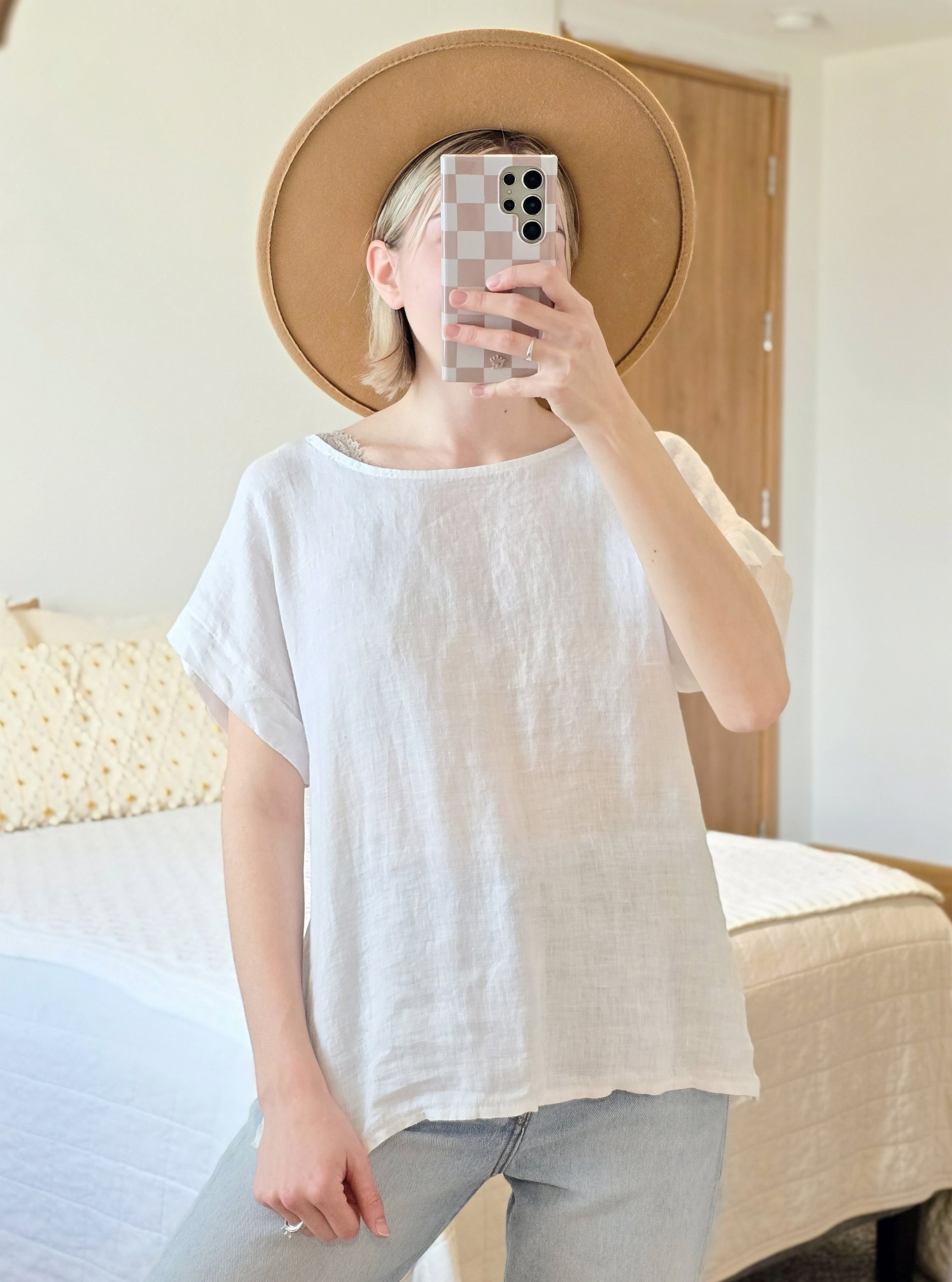 White Linen Boxy Top (S)