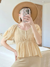 Load image into Gallery viewer, Yellow Smocked Puff Sleeve Top (M)
