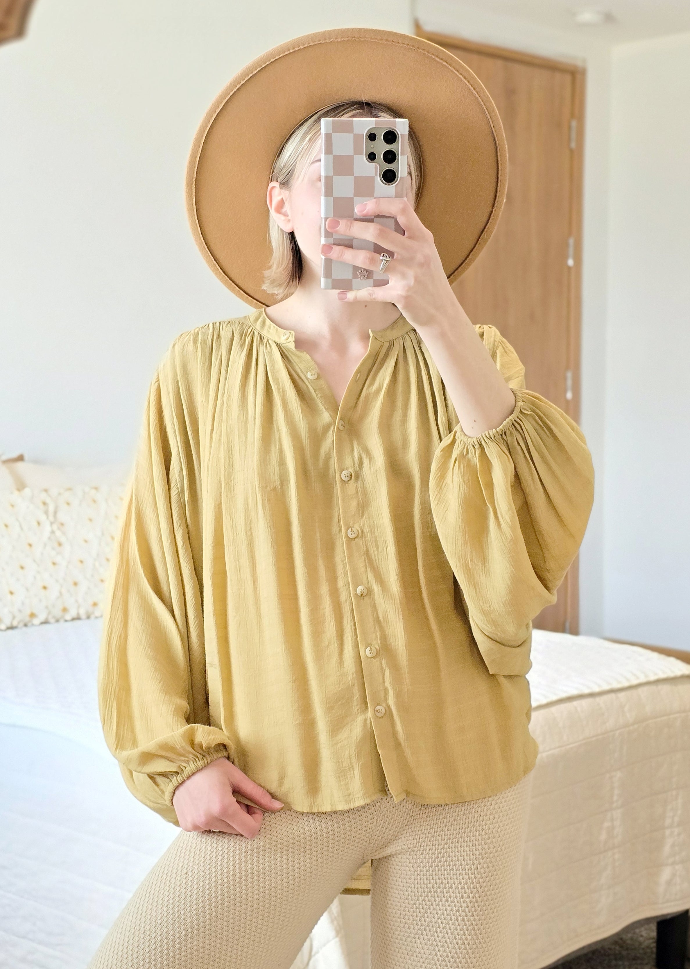 Mustard Flowy Button Up (S/M)