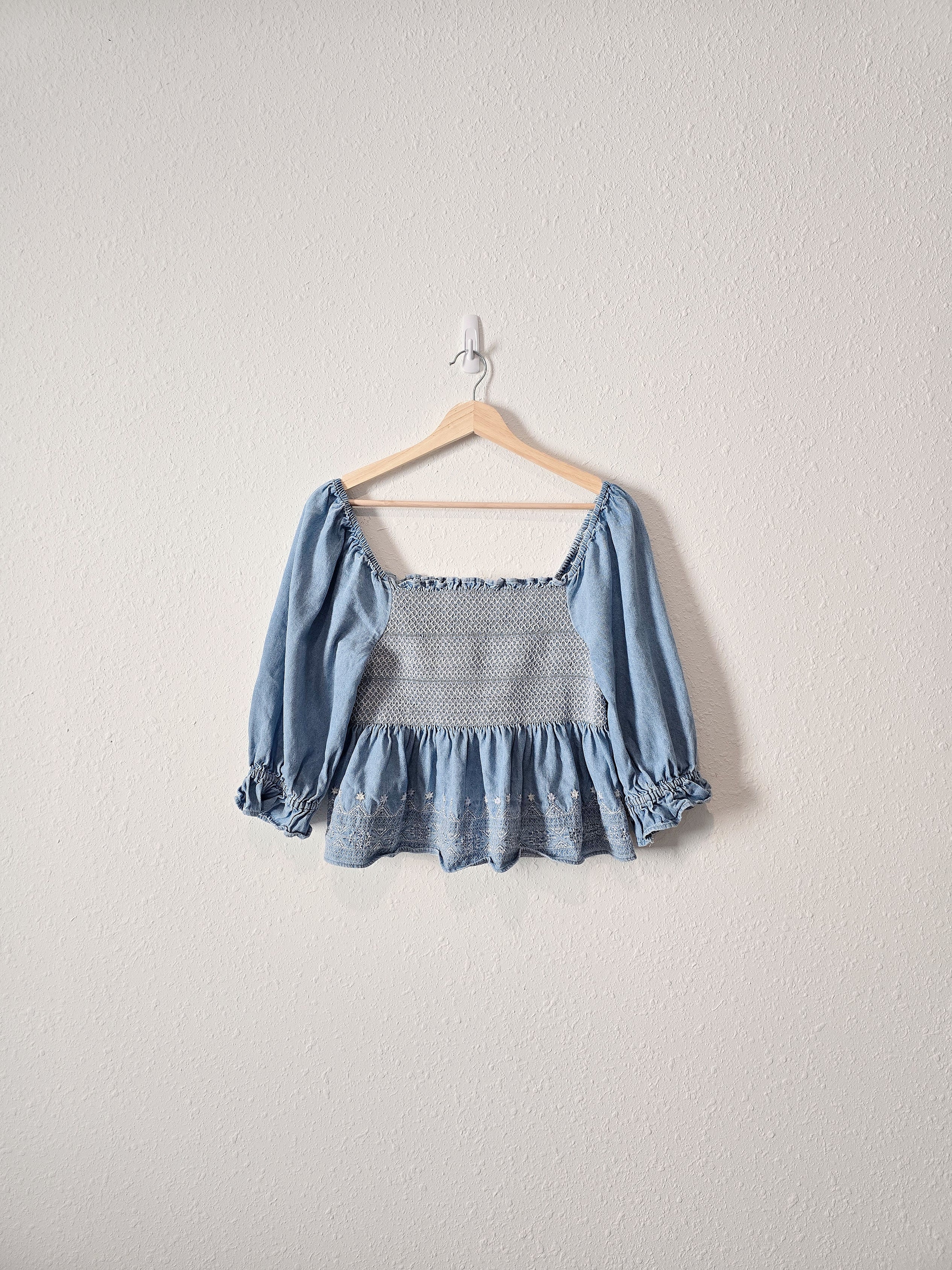 Denim Smocked Babydoll Top (S)