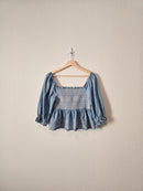 Denim Smocked Babydoll Top (S)