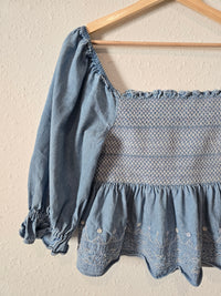 Denim Smocked Babydoll Top (S)