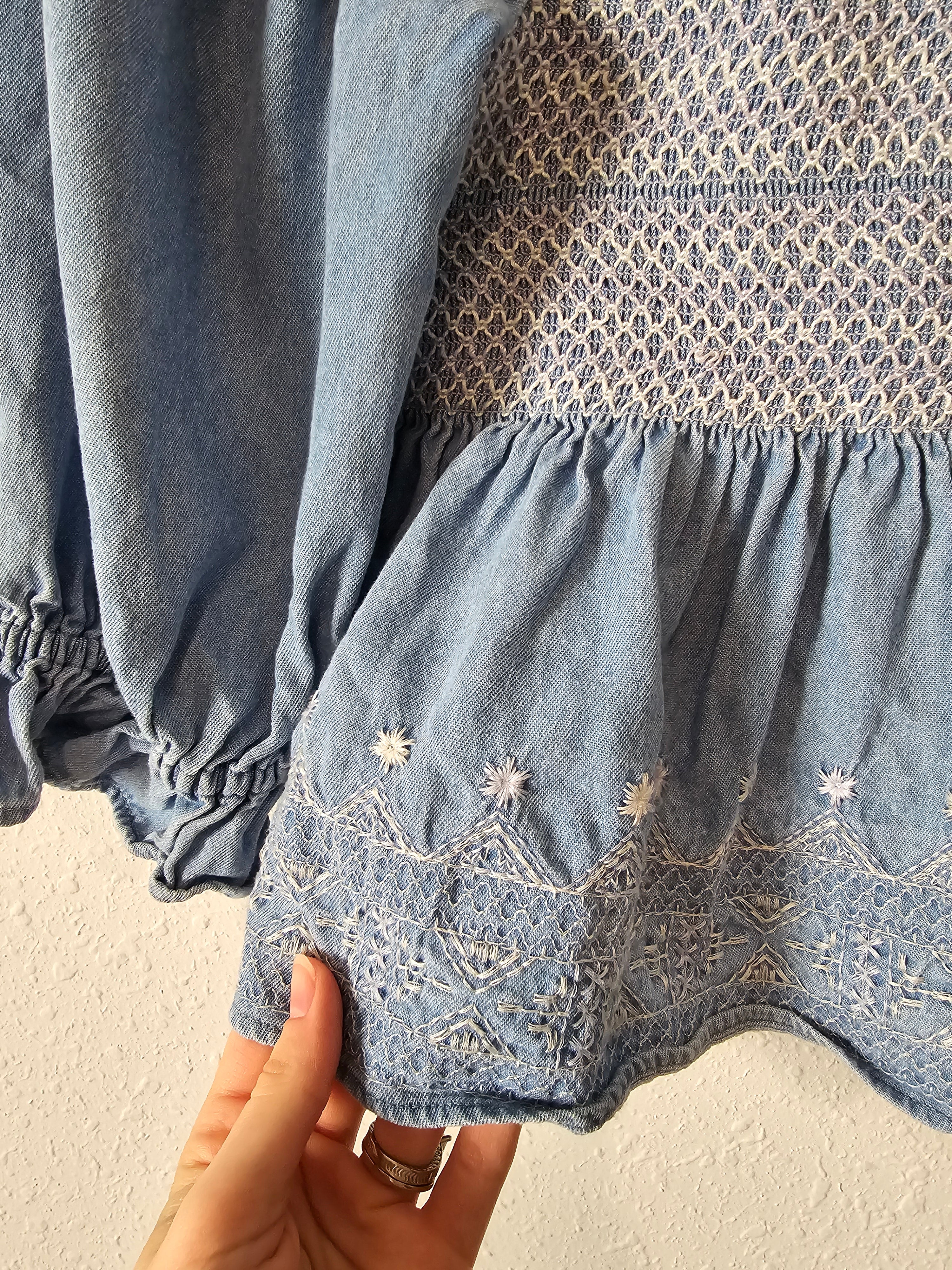 Denim Smocked Babydoll Top (S)