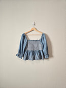 Denim Smocked Babydoll Top (S)