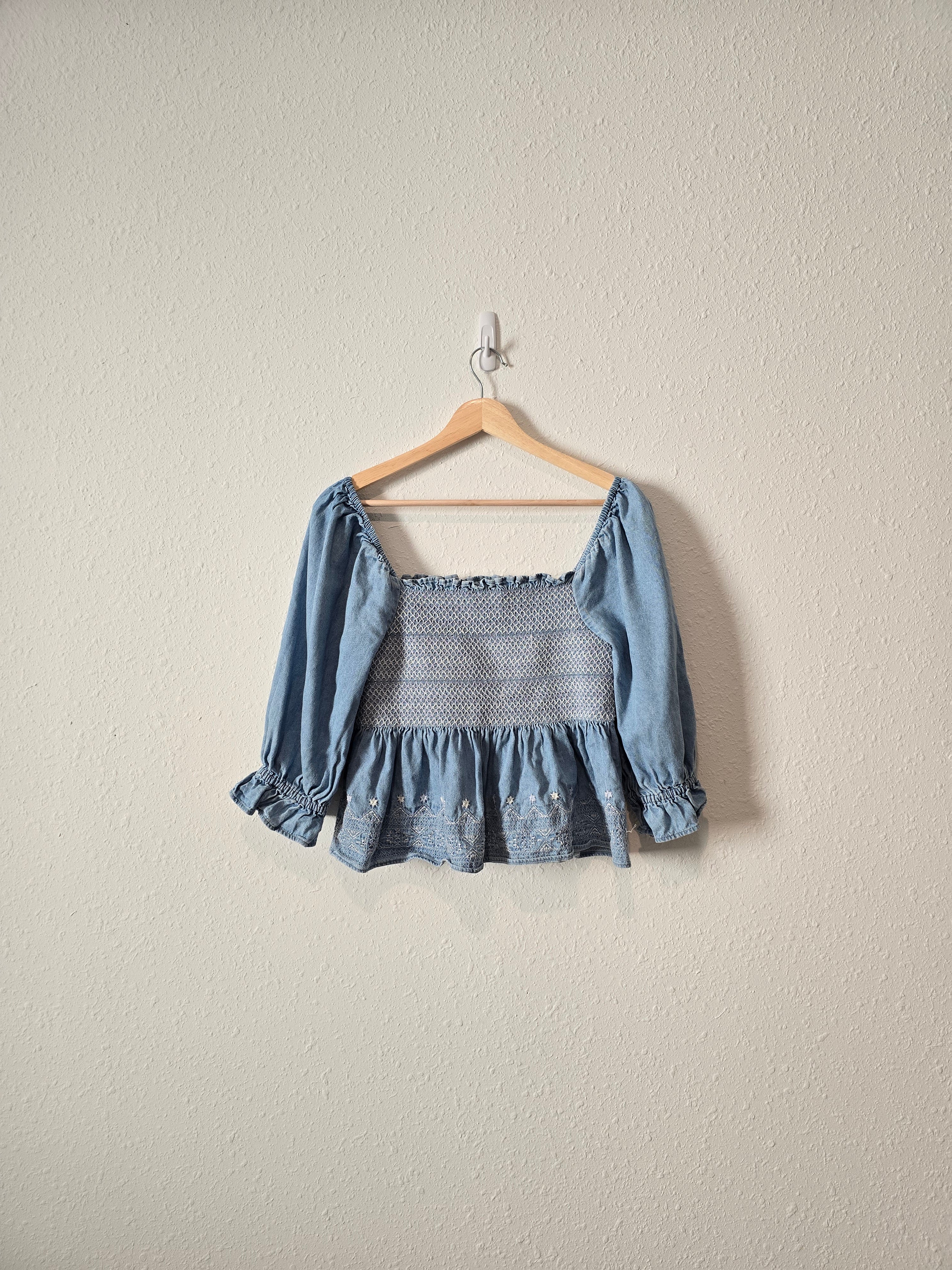 Denim Smocked Babydoll Top (S)