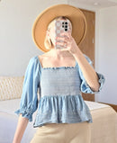 Denim Smocked Babydoll Top (S)