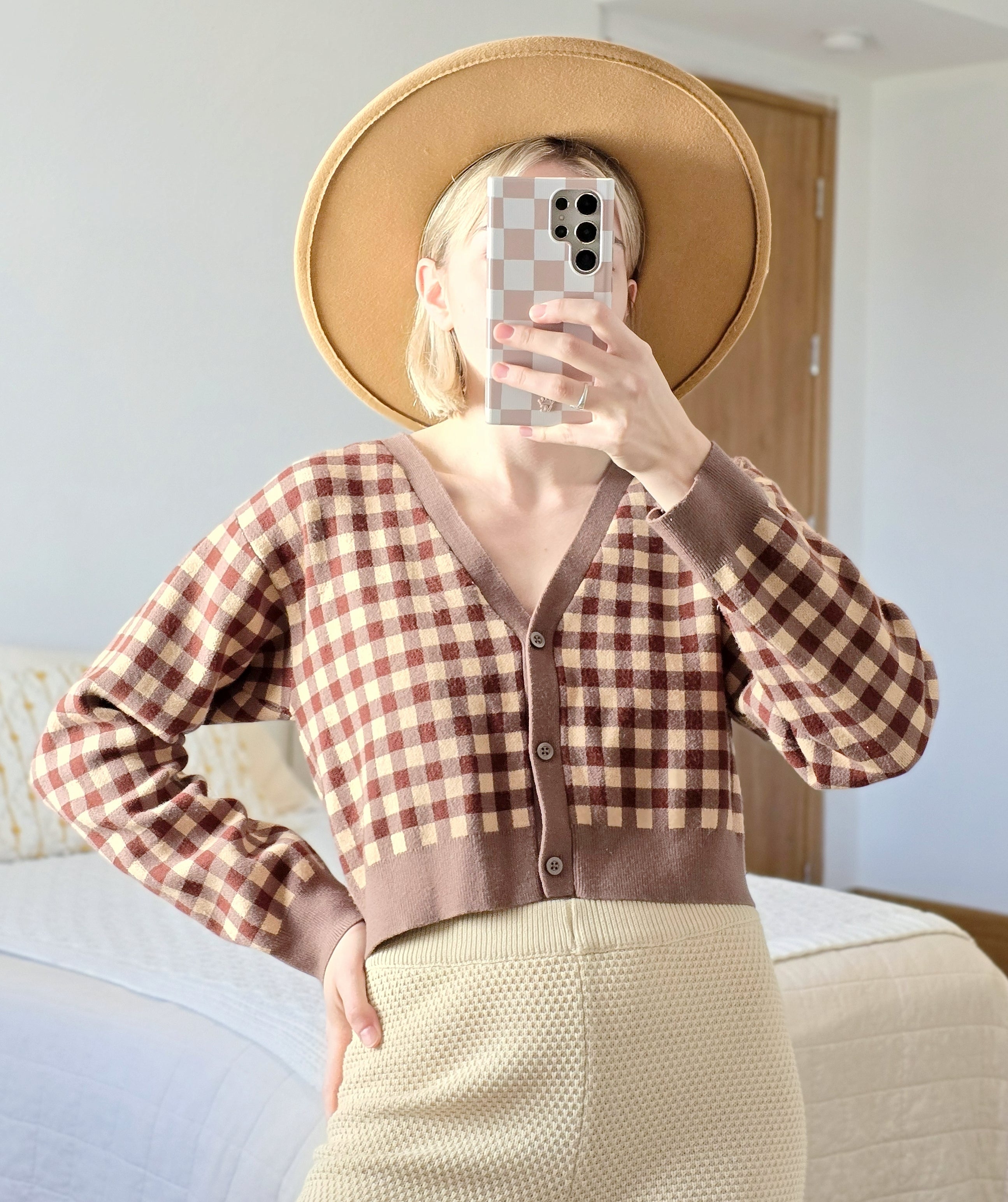 Neutral Checkered Sweater (S)