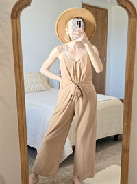 Mango Textured Tie Front Jumpsuit (XXS)