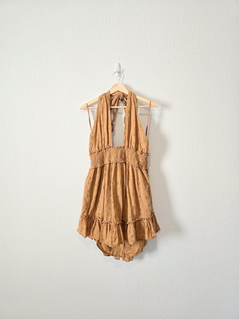 Aerie Brown Embroidered Dress (L)