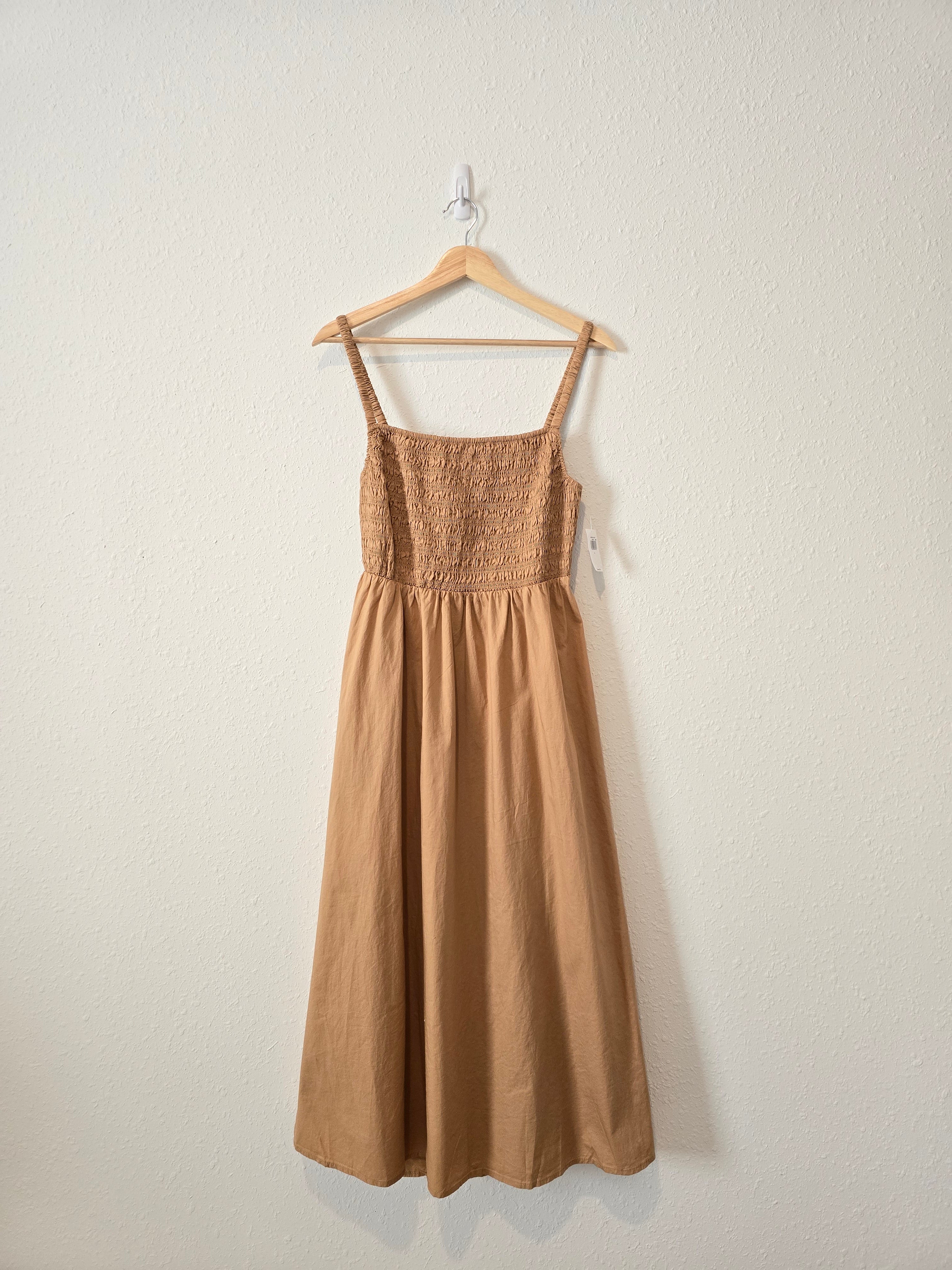 NEW Camel Smocked Midi Dress (L)