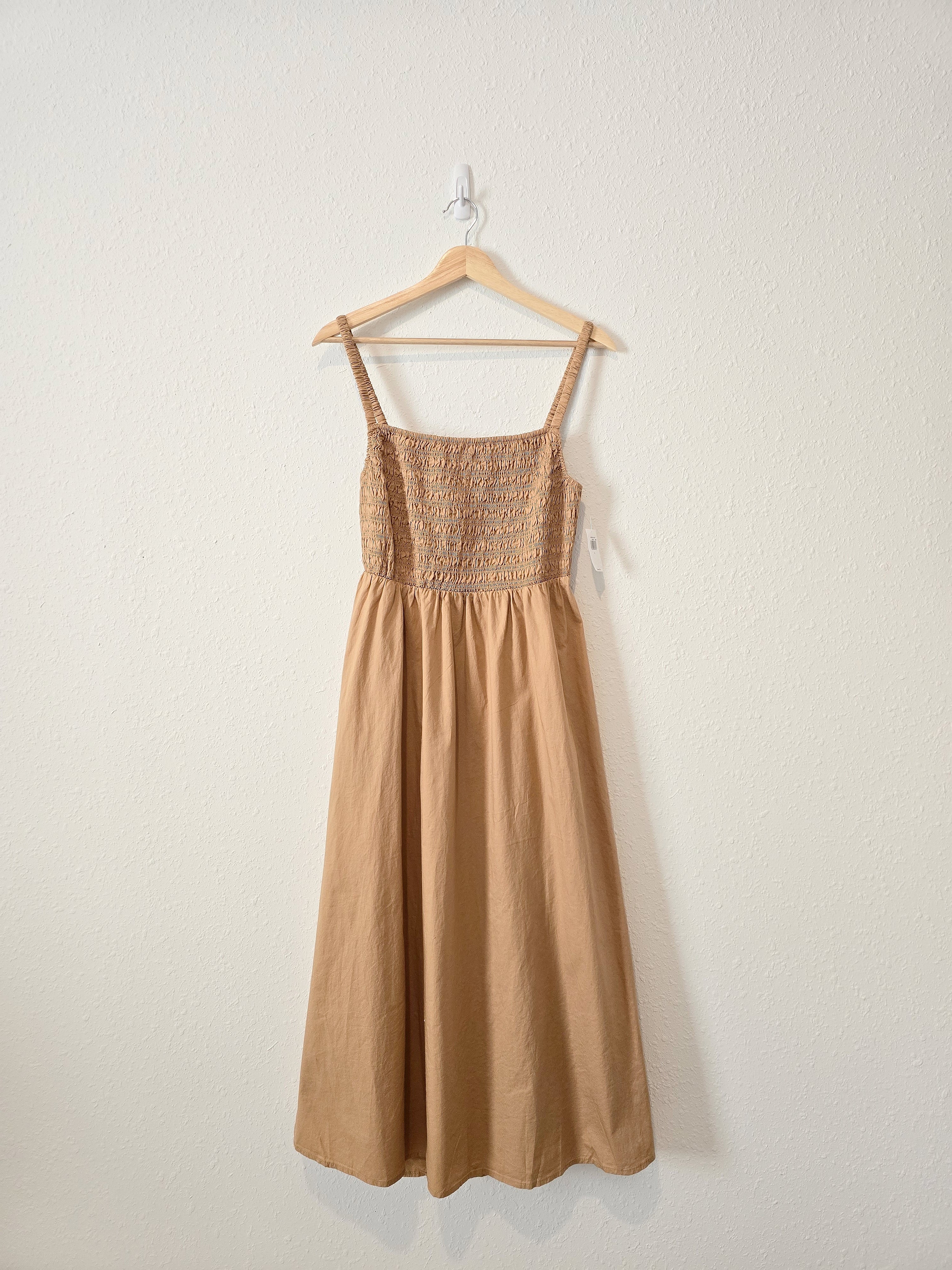 NEW Camel Smocked Midi Dress (L)