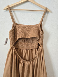 NEW Camel Smocked Midi Dress (L)