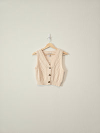 Cream Cable Knit Sweater Vest (S)