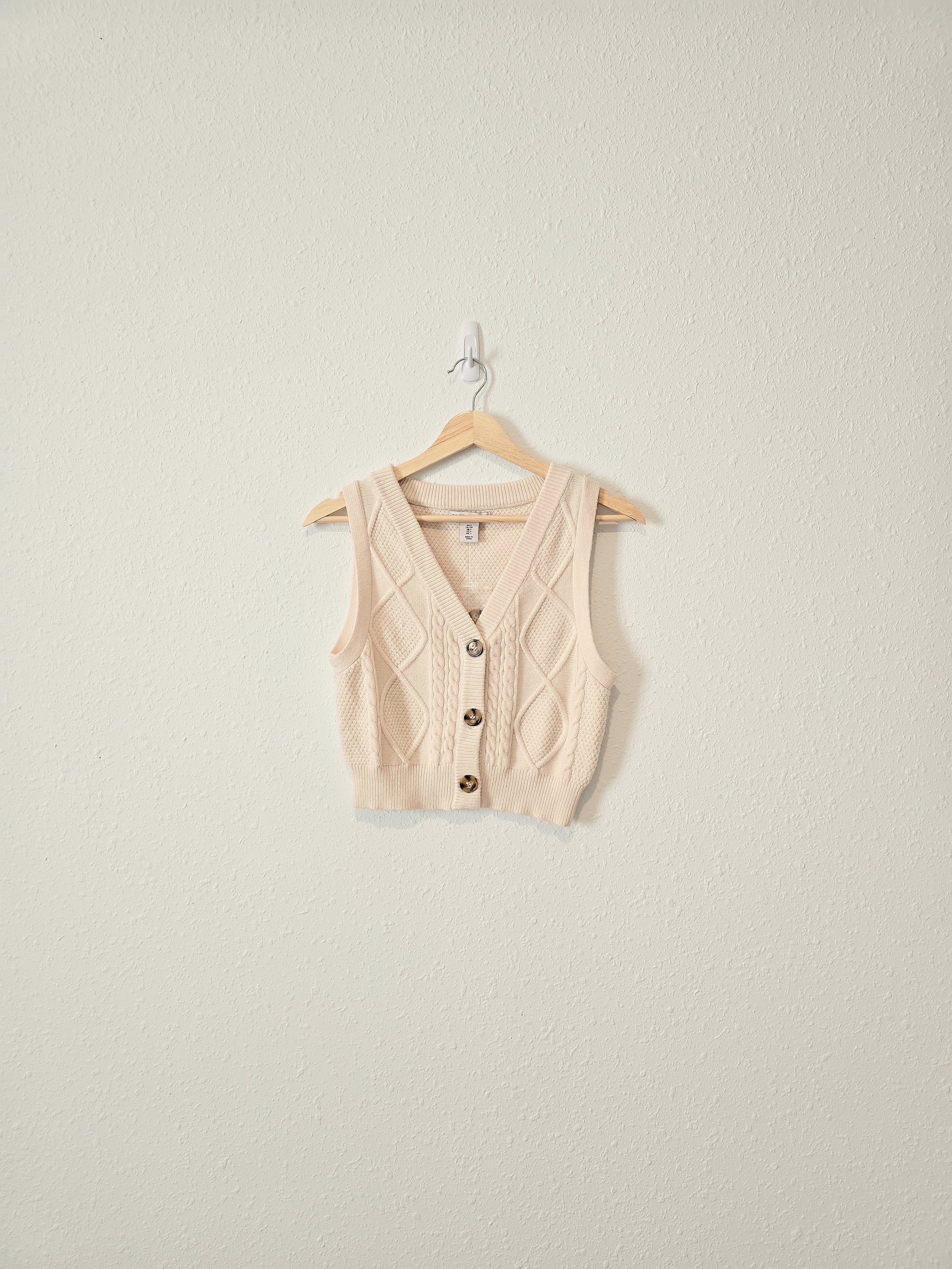 Cream Cable Knit Sweater Vest (S)