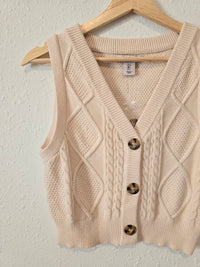 Cream Cable Knit Sweater Vest (S)