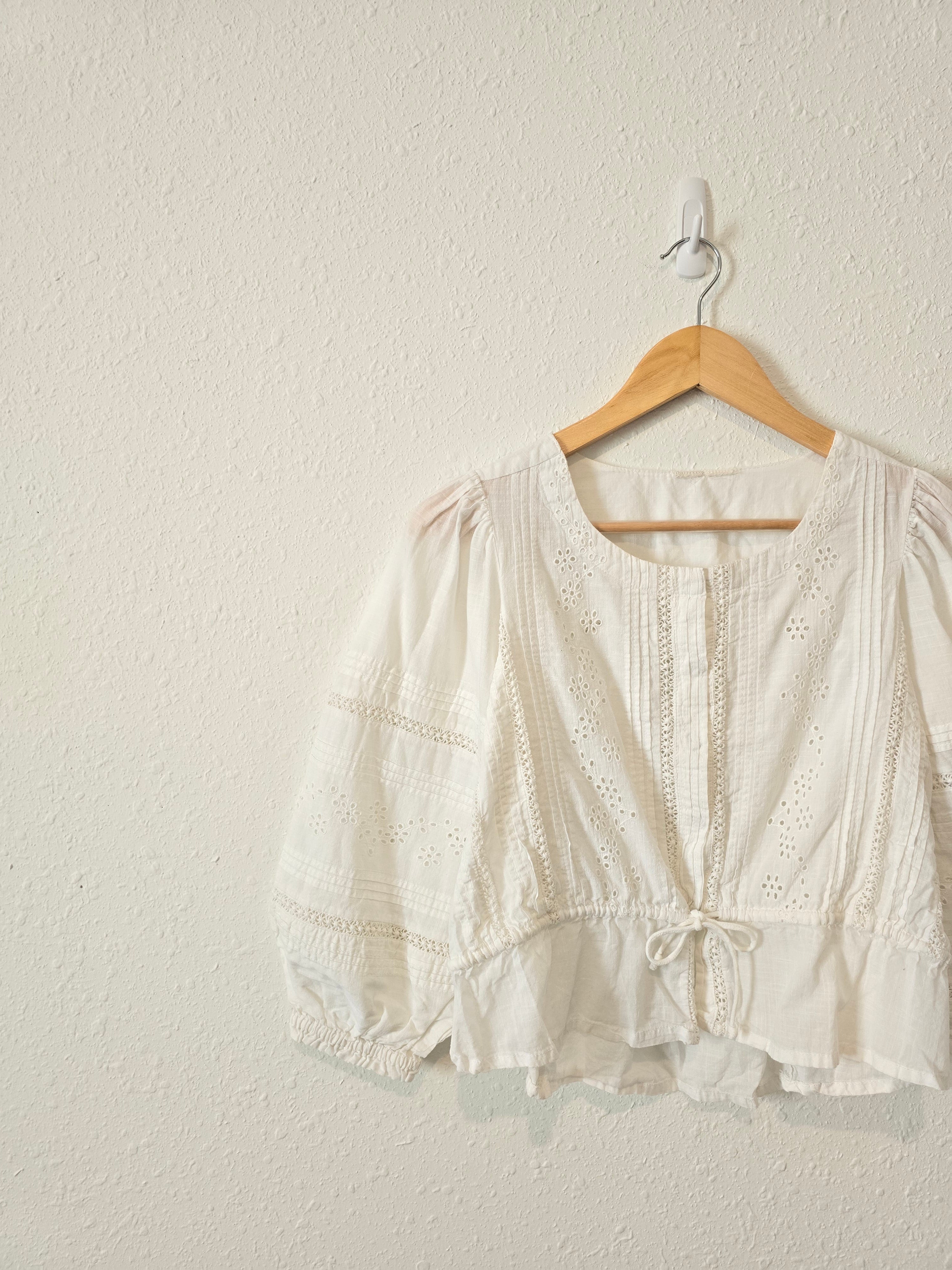 White Eyelet Puff Sleeve Top (S)