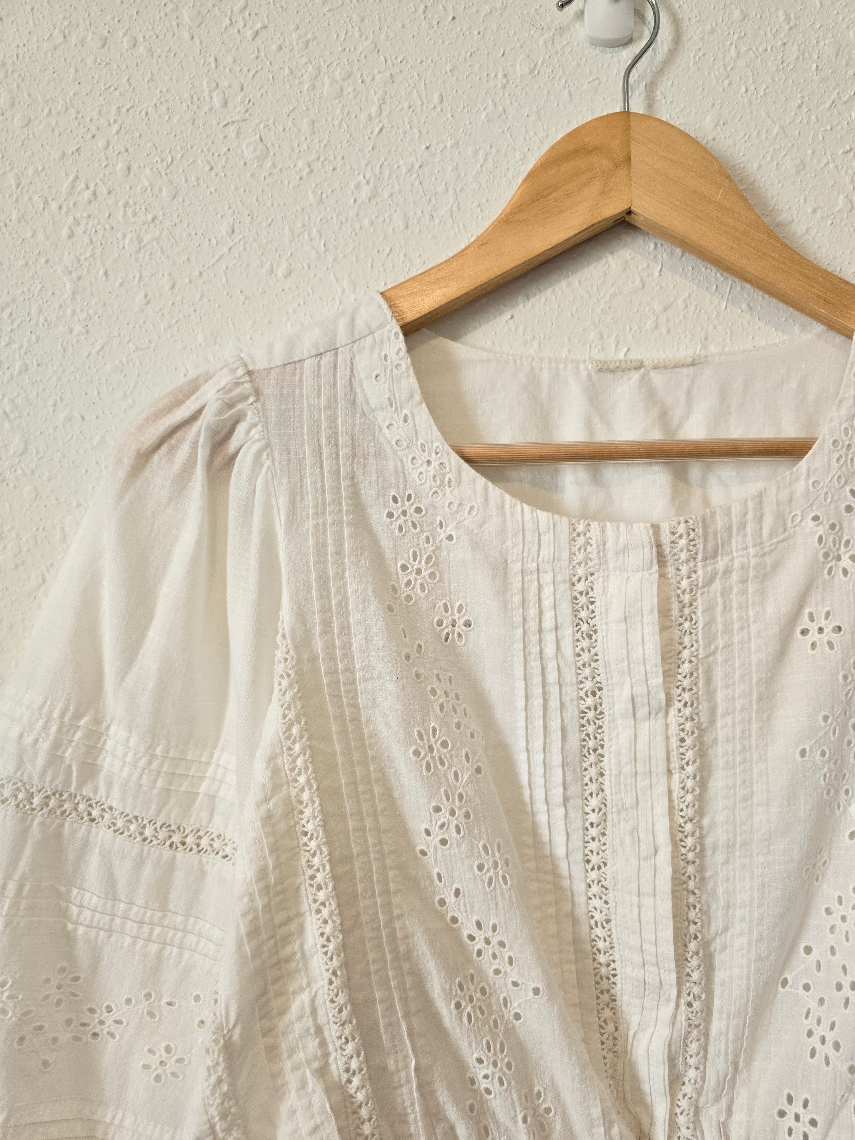 White Eyelet Puff Sleeve Top (S)