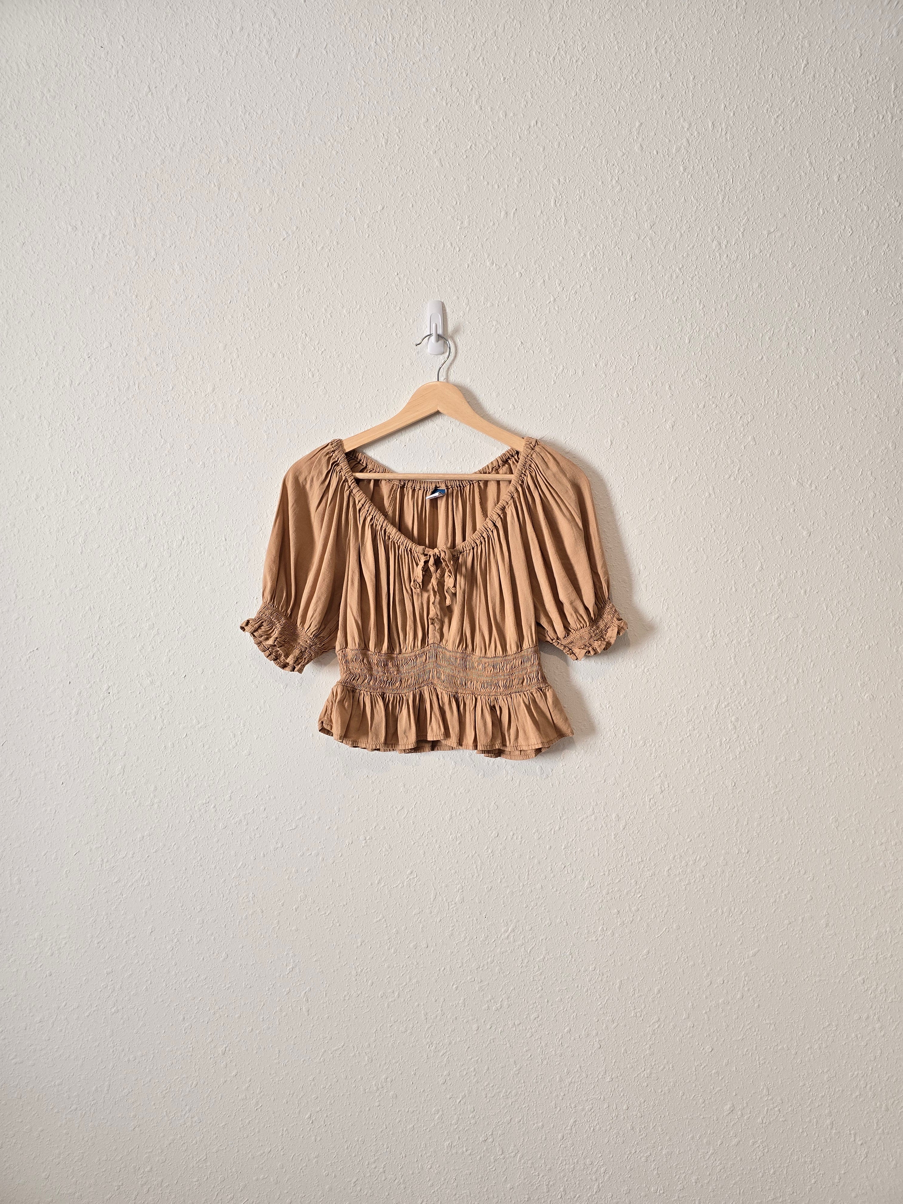 Tan Smocked Crop Top (S)