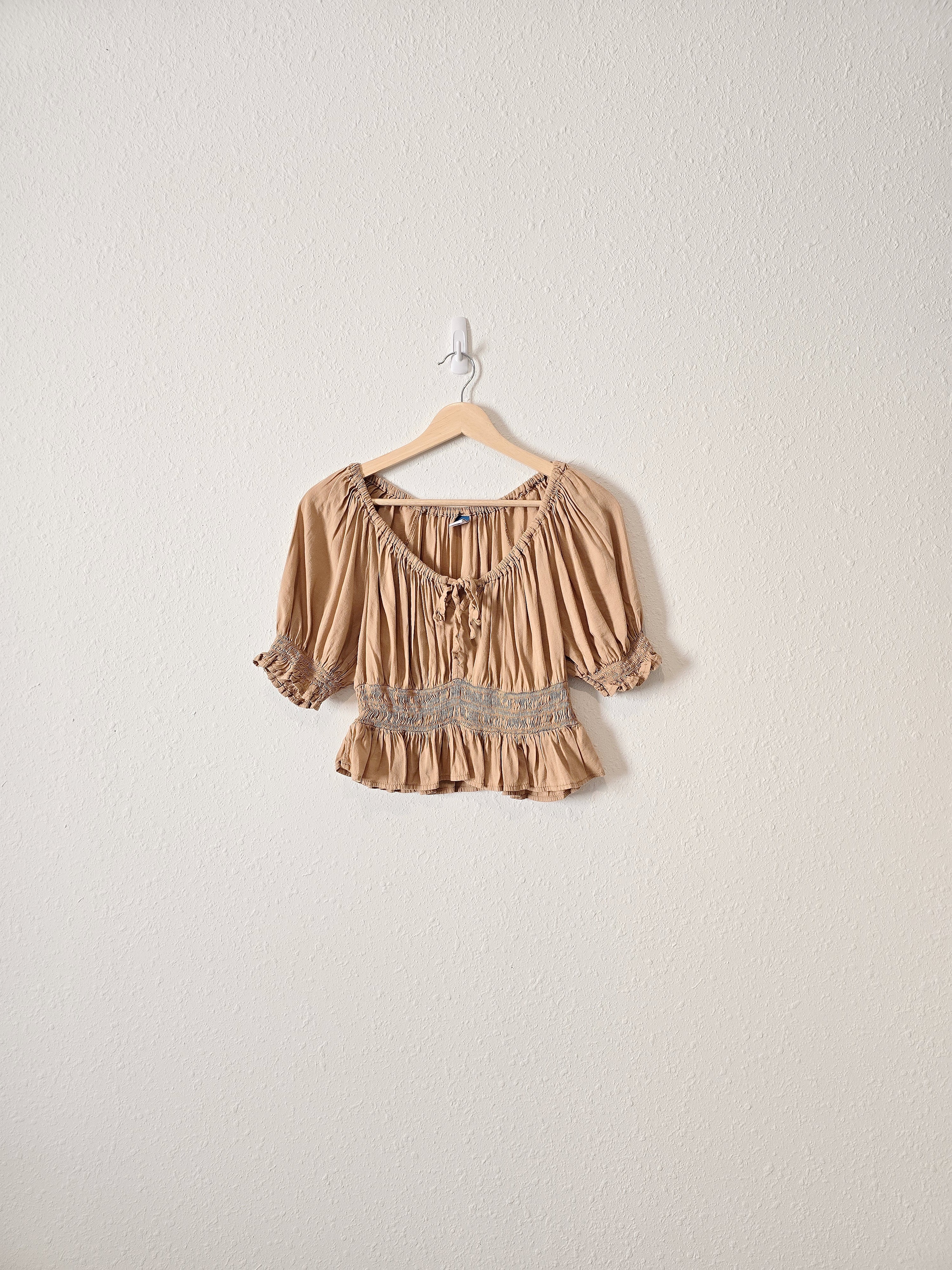 Tan Smocked Crop Top (S)