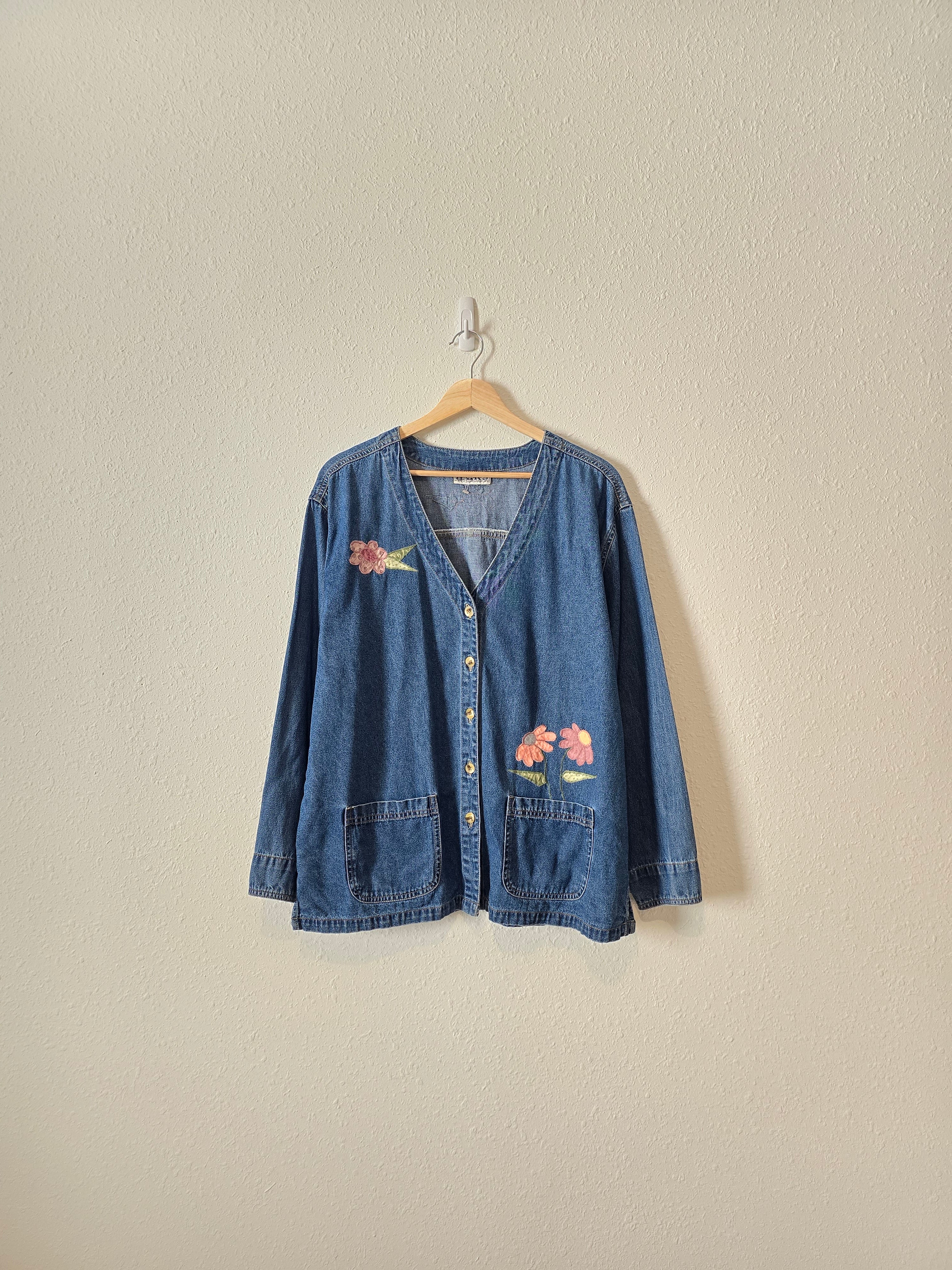 Vintage Floral Denim Jacket (L)