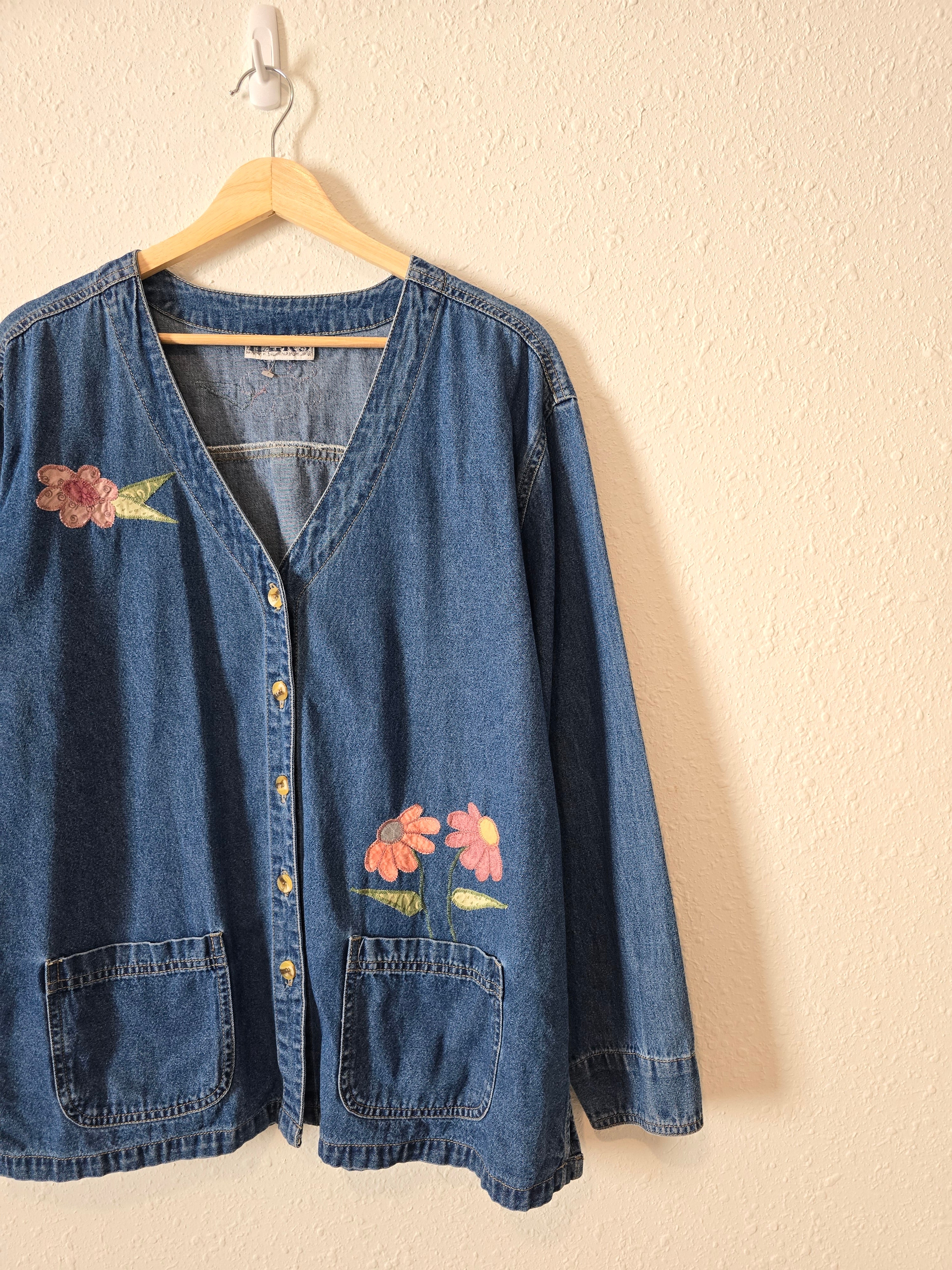 Vintage Floral Denim Jacket (L)