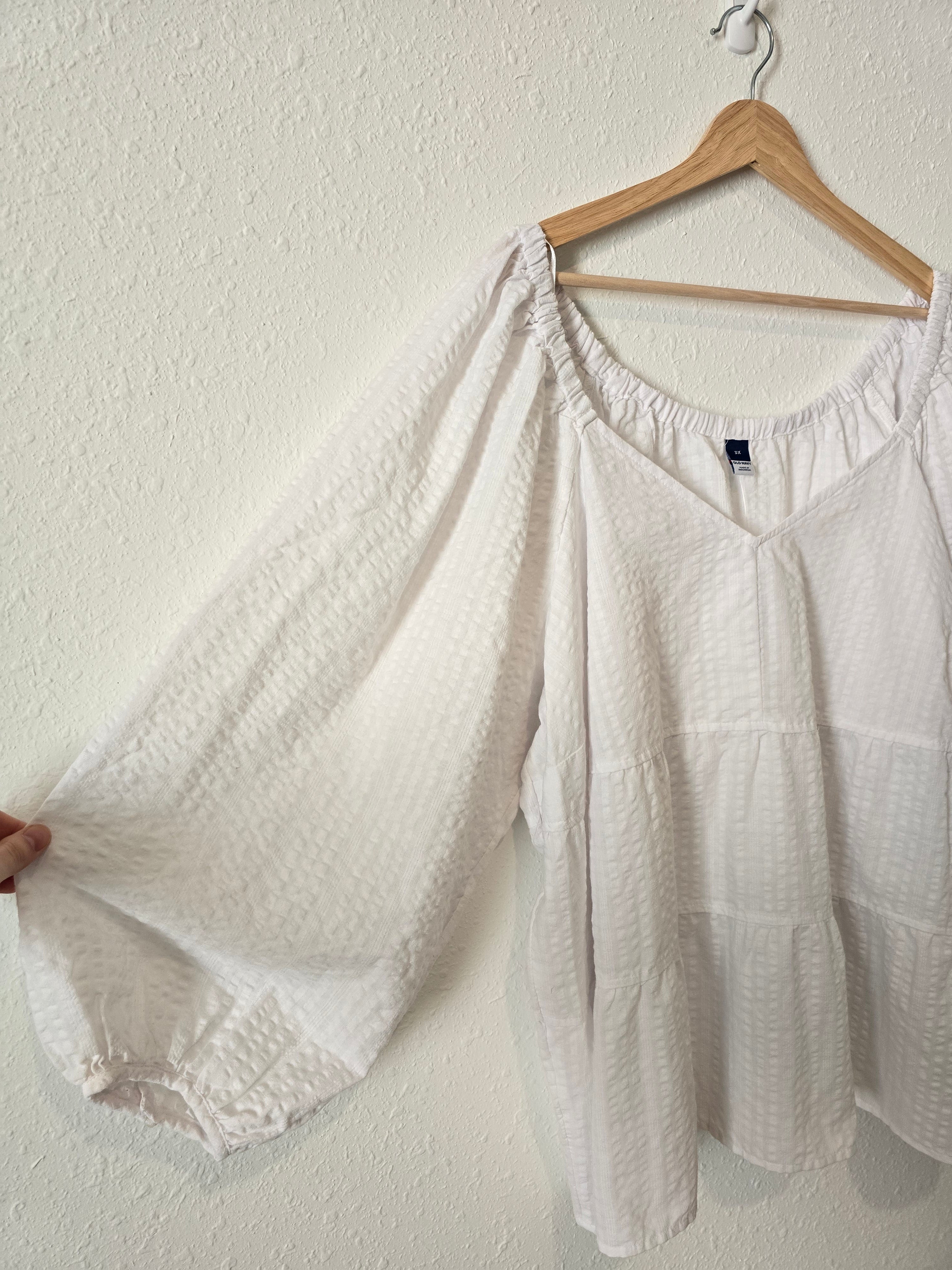 White Tiered Textured Top (3X)