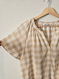 Neutral Gingham V Neck Top (XL)