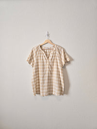 Neutral Gingham V Neck Top (XL)