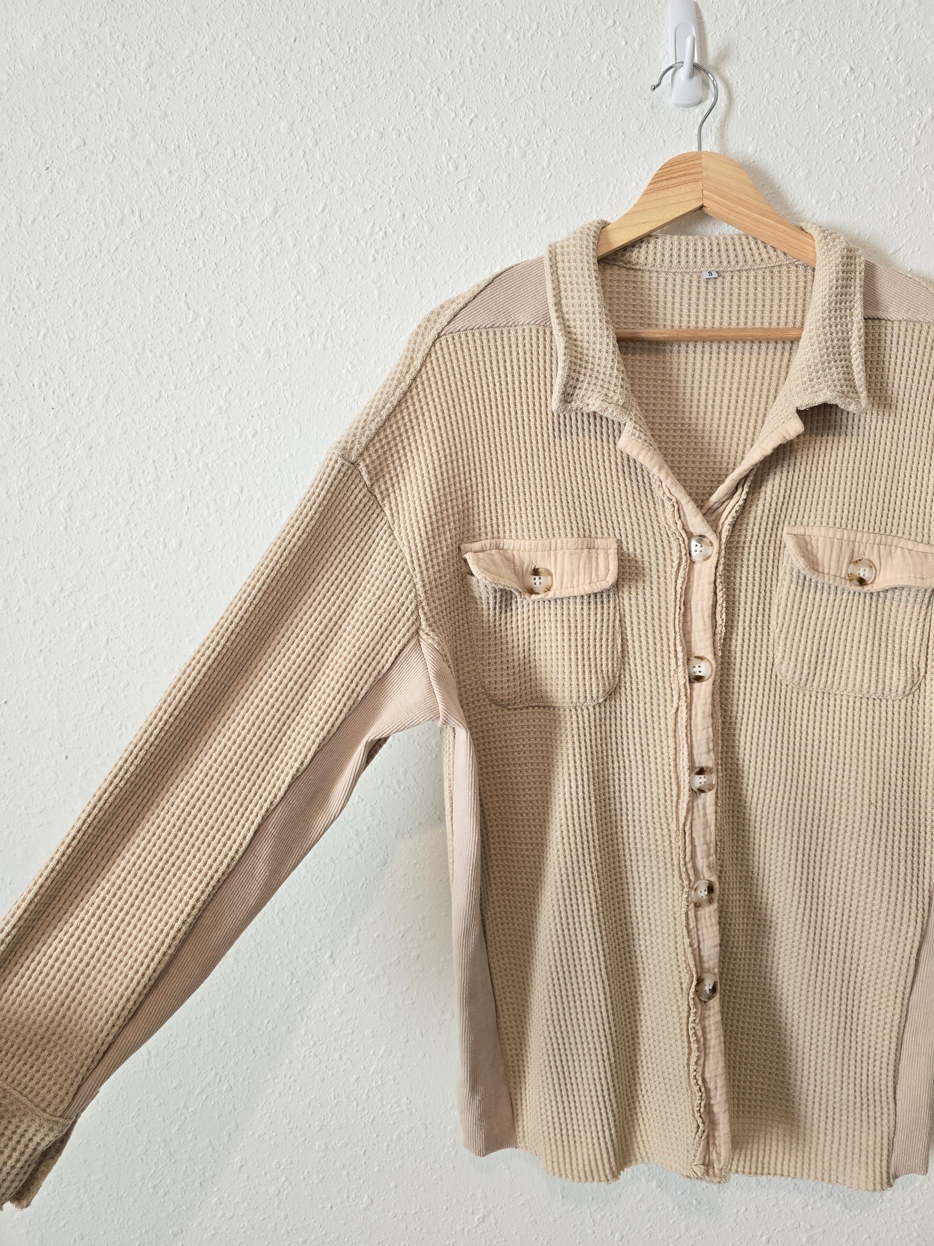 Neutral Waffle Button Up (S)