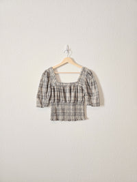 Smocked Plaid Crop Top (XS)