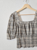 Smocked Plaid Crop Top (XS)