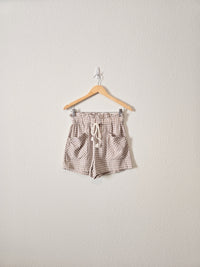 Neutral Gingham Linen Shorts (S)